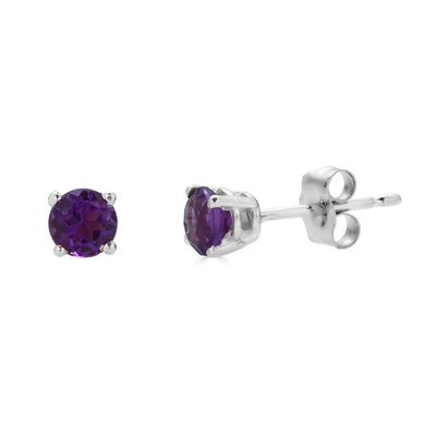 photo number one of Sterling silver 4mm round amethyst stud earrings item 001-215-01033