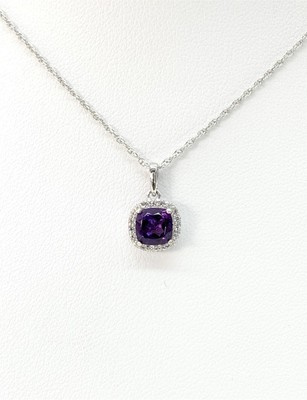photo number one of Sterling Silver lab created February halo pendant with 18'' chain item 001-230-01092