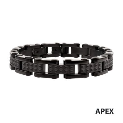 photo number one of Black IP Steel with Matte Finish Pyramid Stud Pattern & High Polished Finish Link Bracelet with Fold Over Clasp item 001-325-00177