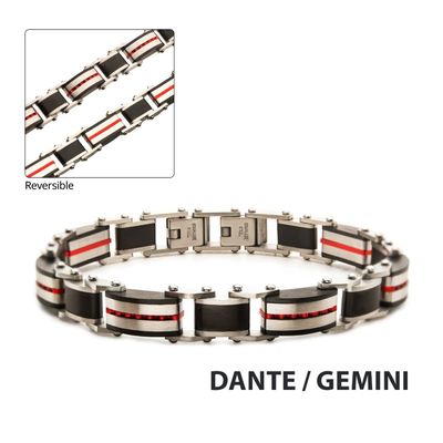 photo number one of Stainless Steel Black & Red IP Dante Link Bracelet. Length of 8.25-7.75 inches with Self-Adjustable Links item 001-325-00178