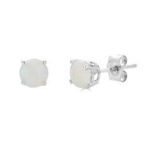 photo of Sterling silver October birthstone round 4mm simulated opal stud earrings item 001-215-01036