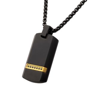 photo of 24'' black IP chain with black sapphire accented dog tag pendant item 001-325-00149
