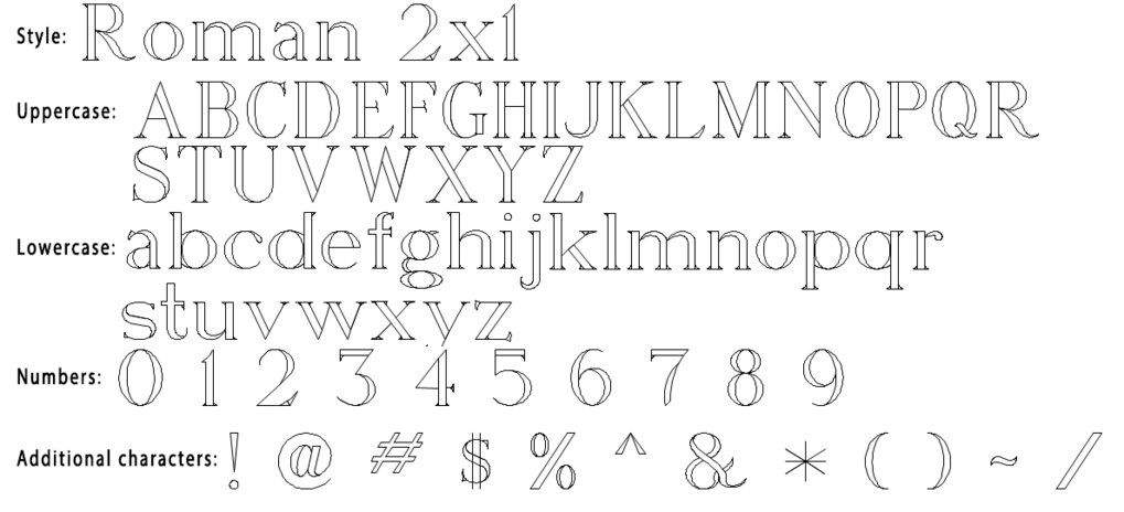 Roman font sample for engraving jewelry and gifts