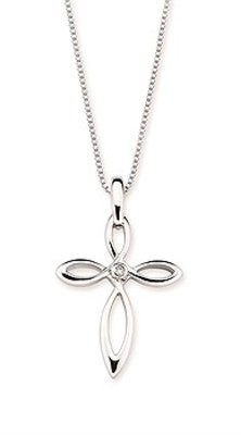 photo number one of Sterling Silver Diva Diamonds cross pendant with box chain item 001-109-00190
