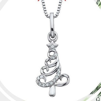 photo number one of Sterling Silver and white topaz Christmas tree pendant with 18'' chain item 001-109-00303