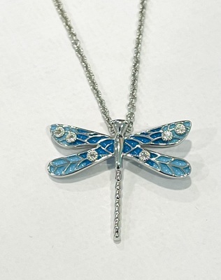 photo number one of Sterling silver enamel dragonfly pendant with chain item 001-109-00321