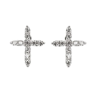 photo number one of 14 karat white gold diamond cross earrings item 001-115-00735