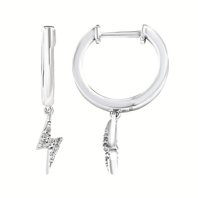 photo number one of Sterling silver lightning bolt dangle hoop earrings with diamond accents item 001-115-00736