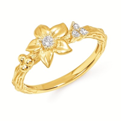 photo number one of 14 karat yellow gold diamond accented flower ring item 001-120-00389
