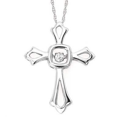 photo number one of Sterling Silver 18'' chain with shimmering .05 carat diamond cross pendant item 001-130-00706
