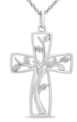photo number one of 18'' sterling silver chain with silver diamond accented cross pendant item 001-130-00735