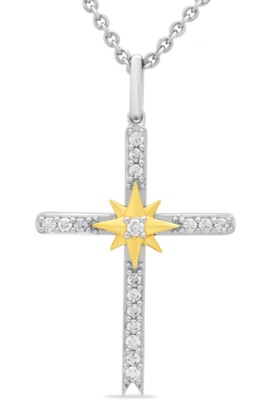 photo number one of Sterling silver diamond cross (1/6 carat total weight) on an 18'' chain item 001-130-00736