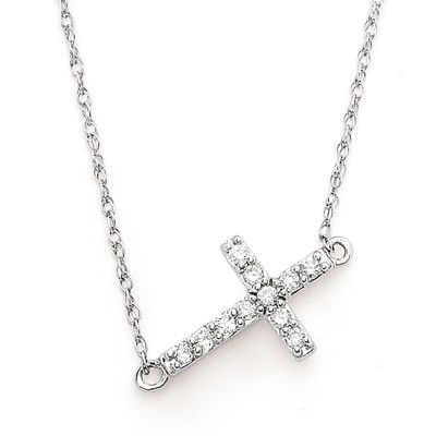 photo number one of 14 karat white gold .09total weight diamond cross necklace on 18'' chain item 001-130-00769