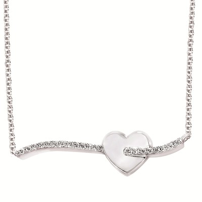 photo number one of Sterling silver 18'' adjustable chain with diamond bar heart pendant .08 total weight item 001-130-00783