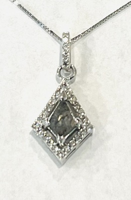 photo number one of 14 karat white gold .65 carat kite shaped salt and pepper diamond pendant with .21 carat of accents diamonds on a 20'' box chain item 001-130-00786