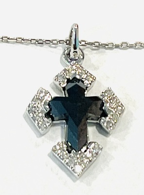 photo number one of 14 karat white gold 22'' chain with 1.79 carat cross shaped salt and pepper diamond with .20 carat of accent diamonds item 001-130-00787