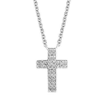 photo number one of Sterling silver adjustable 18'' chain with .05 total weight diamond cross pendant item 001-130-00793