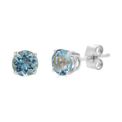 photo number one of Sterling silver 4mm round lab created aquamarine stud earrings item 001-215-00837