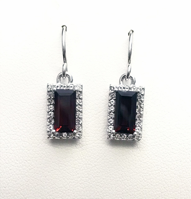 photo number one of Sterling silver 1.20 total weight garnet and white topaz accented earrings item 001-215-00855