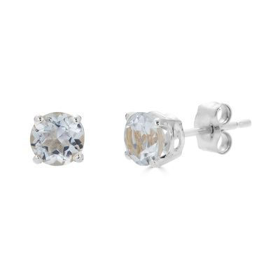 photo number one of Sterling silver 4mm round white topaz stud earrings item 001-215-00892