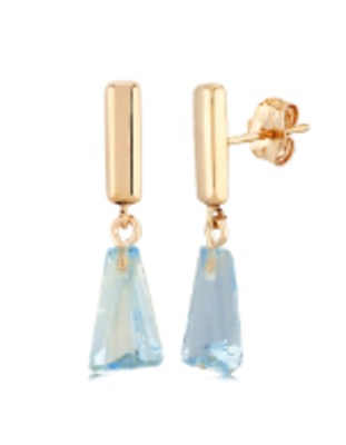photo number one of 14 karat yellow gold and dangle blue topaz earrings item 001-215-00938