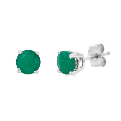 photo number one of Sterling silver 4mm round simulated emerald stud earrings item 001-215-00945