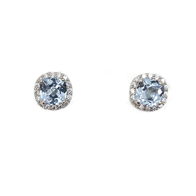 photo number one of Sterling silver earrings with CZ halo and iimitation March earrings item 001-215-00953
