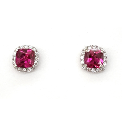 photo number one of Sterling silver July CZ halo earrings item 001-215-00954