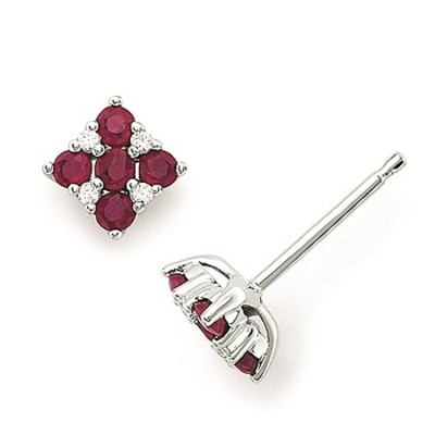 photo number one of 14 karat white gold ruby 7/8 carat total weight and diamond 0.06 carat total weight earrings item 001-215-00977