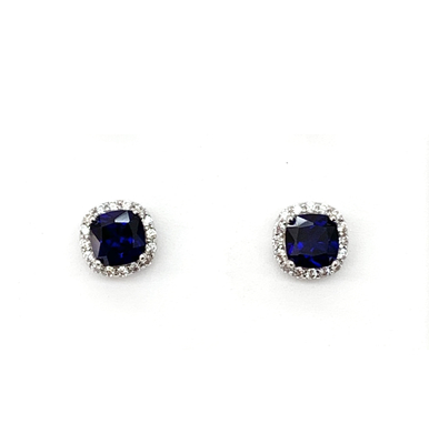 photo number one of Sterling silver glass September and CZ halo earrings item 001-215-00992