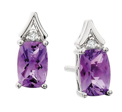 photo number one of Sterling silver amethyst and diamond accent earrings item 001-215-00996