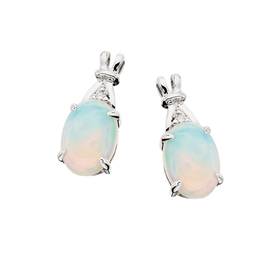 photo number one of 10 karat white gold opal and diamond accented earrings item 001-215-01010