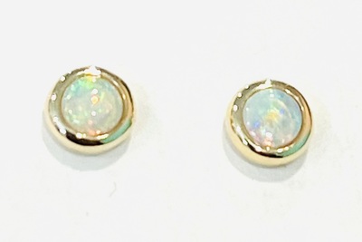 photo number one of 14 karat yellow gold Australian Opal bezel earrings item 001-215-01019