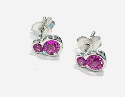 photo number one of Sterling silver created pink sapphire stud earrings item 001-215-01027
