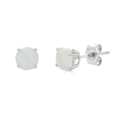 photo number one of Sterling silver October birthstone round 4mm simulated opal stud earrings item 001-215-01036