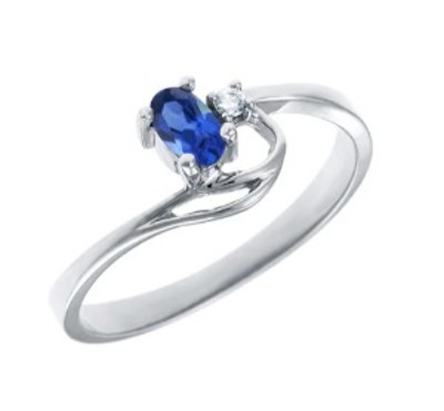 photo number one of 10 karat white gold lab created sapphire and diamond accented ring item 001-220-00724
