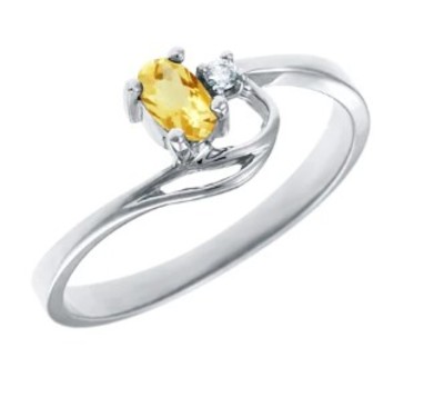 photo number one of 10 karat white gold citrine and diamond accented ring item 001-220-00738