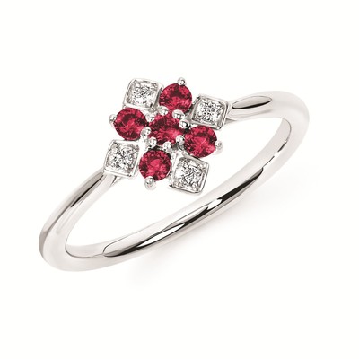 photo number one of 14 karat white gold ruby and diamond ring, size 6.5 item 001-220-00755