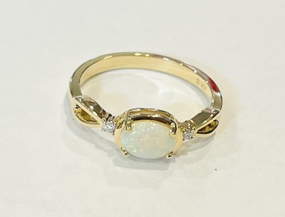 photo number one of 10 karat yellow gold opal and diamond ring item 001-220-00756
