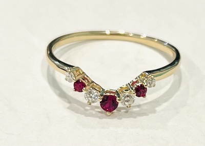 photo number one of 14 karat yellow gold ruby and diamond ring item 001-220-00767
