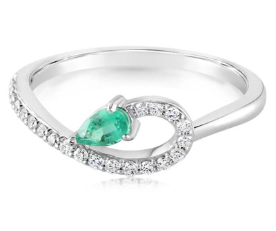 photo number one of 14 karat white gold Emerald and diamond ring item 001-220-00768