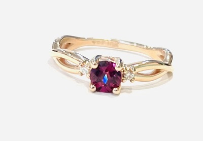 photo number one of 10 karat rose gold rhodolite garnet ring with diamond accents item 001-220-00771