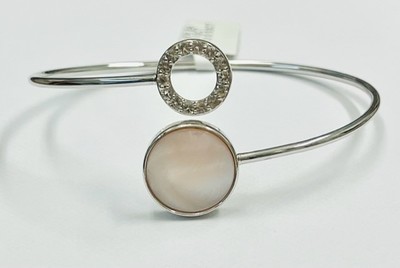 photo number one of Sterling silver cuff mother of pearl and topaz bracelet item 001-225-00122