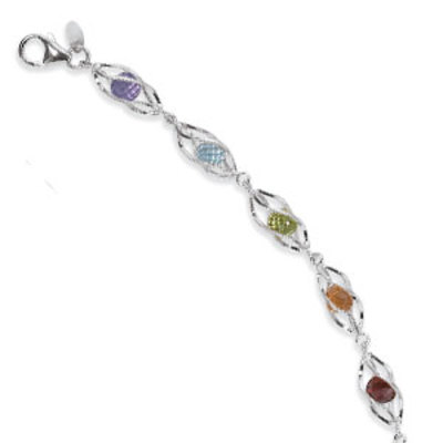 photo number one of Sterling silver multi gemstone cage bracelet 7'' item 001-225-00131