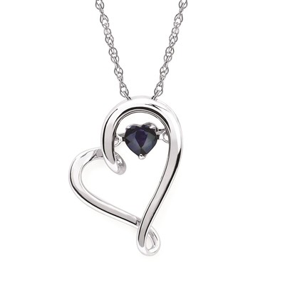 photo number one of 18'' Sterling silver chain with shimmering sapphire heart pendant item 001-230-01084