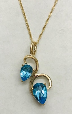 photo number one of 14 karat yellow gold 18'' chain with blue topaz pendant item 001-230-01164