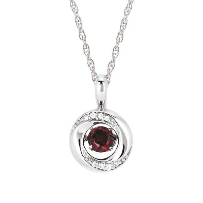 photo number one of Sterling Silver chain with shimmering garnet pendant and diamond accents item 001-230-01210