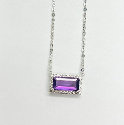 photo number one of Sterling silver 18'' chain with amethyst and white topaz pendant item 001-230-01278
