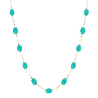 photo number one of 14 karat yellow gold 18'' turquoise nugget stationary necklace item 001-230-01296
