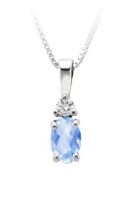 photo number one of 18'' sterling silver chain with synthetic March birthstone pendant item 001-230-01305